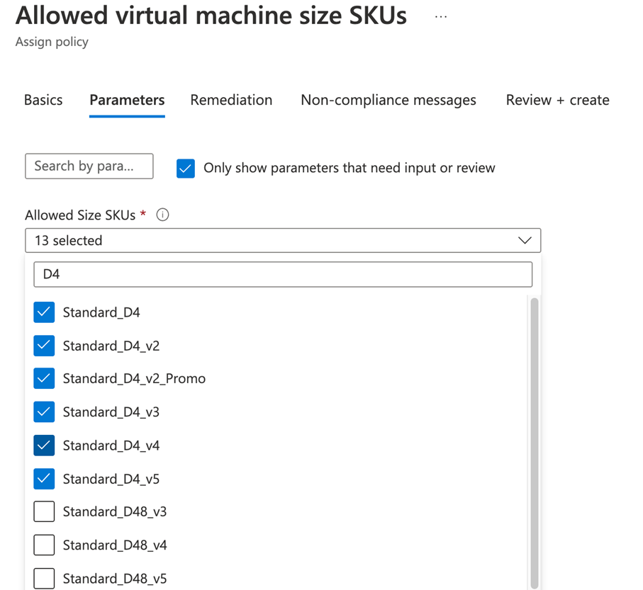 Policy zum Einschränken der VM-Größen